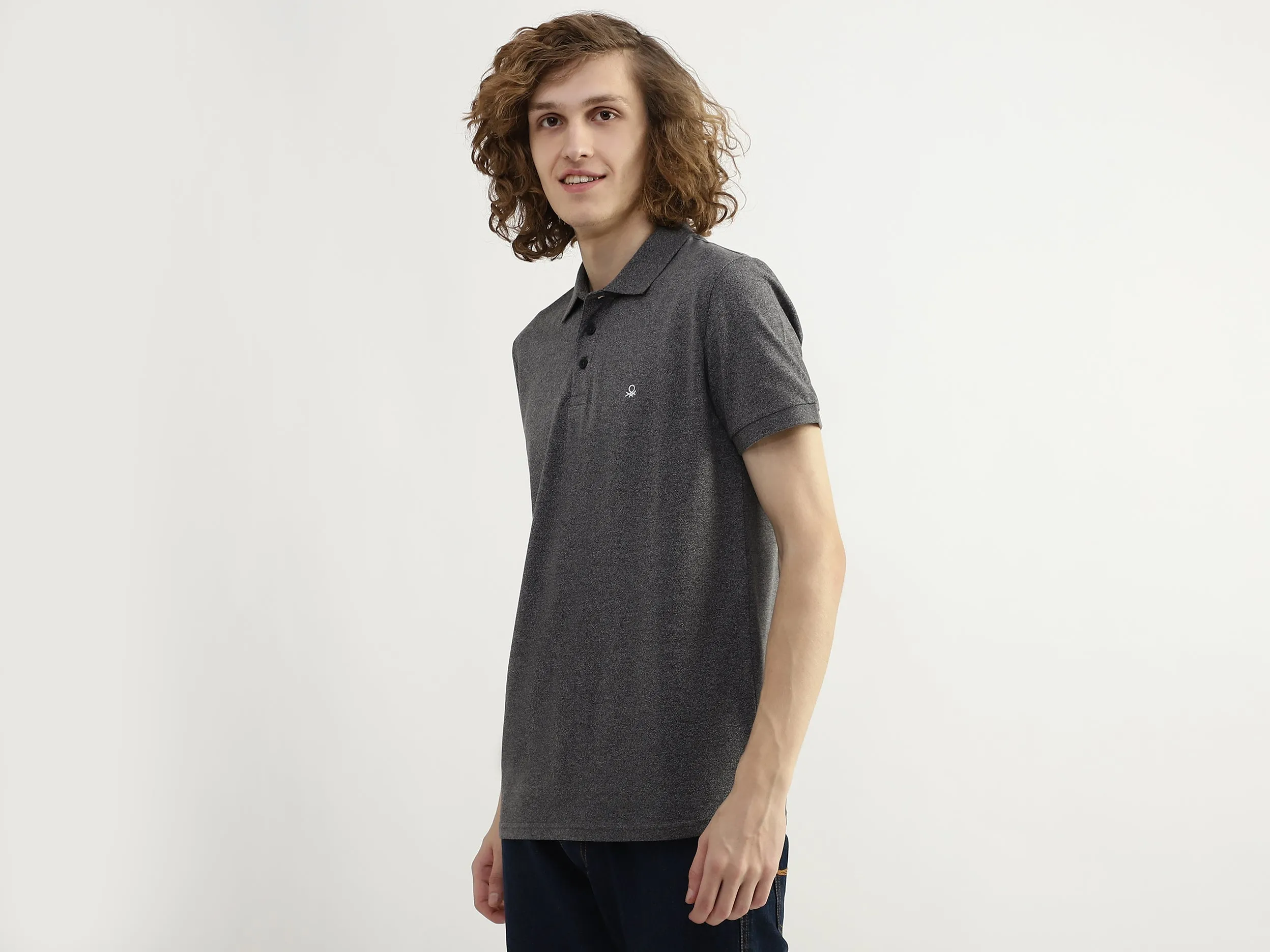 Men Textured Polo Collar T-shirt