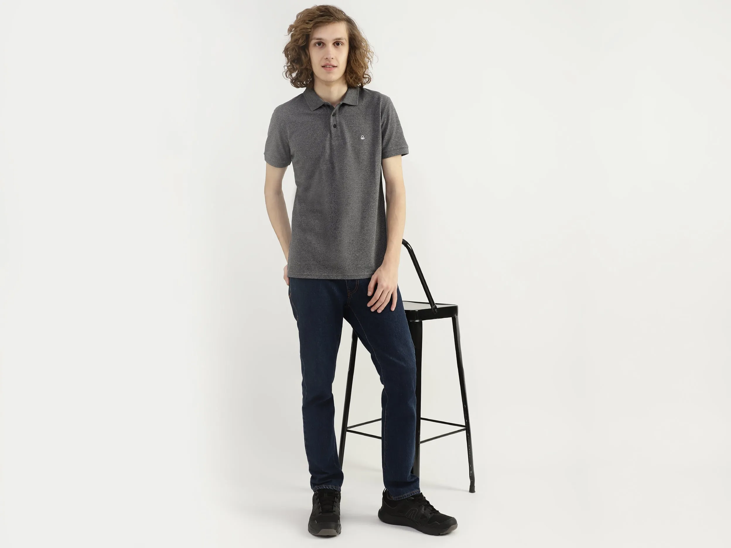 Men Textured Polo Collar T-shirt