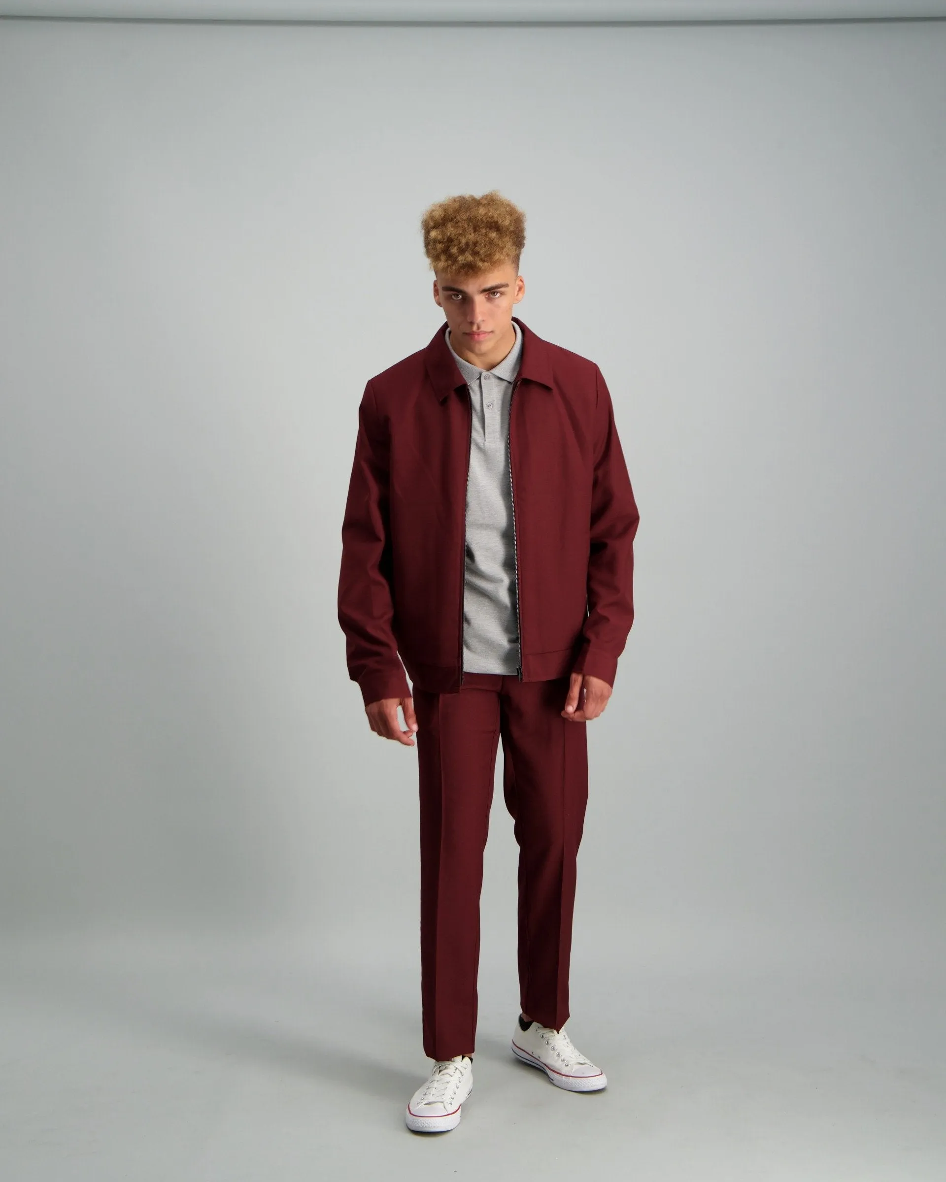 Men's Blousson Suit Jacket - Burgundy