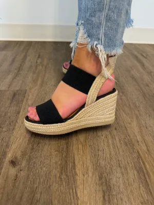 MIA Brittni Black Wedge Espadrille Sandals
