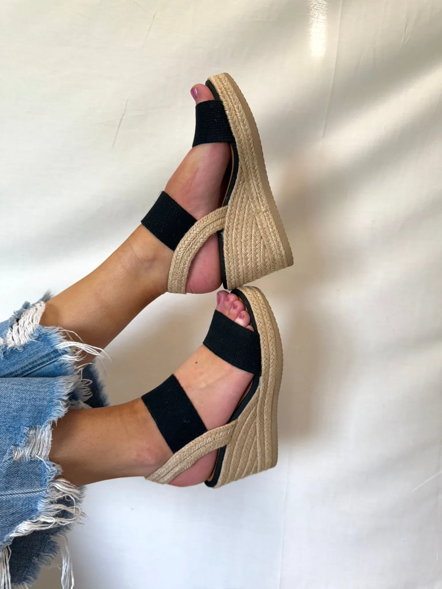 MIA Brittni Black Wedge Espadrille Sandals