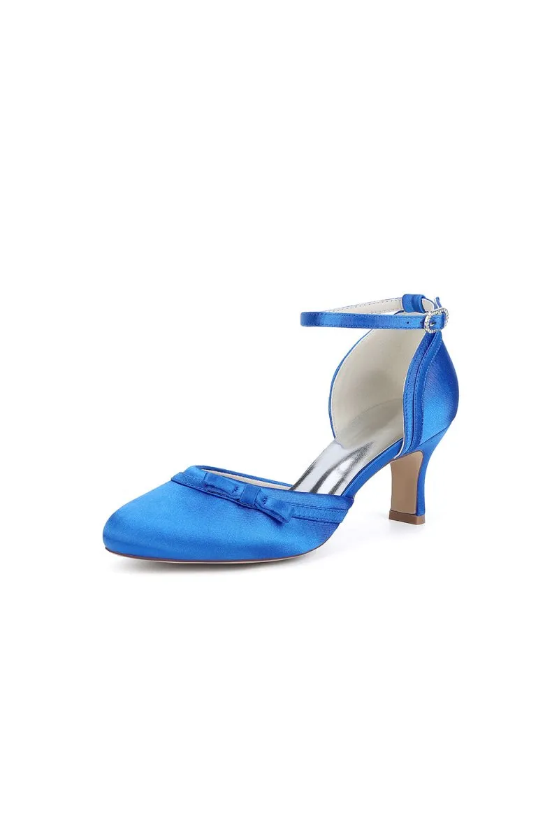 Navy Blue Satin High Heels with Bow Accent