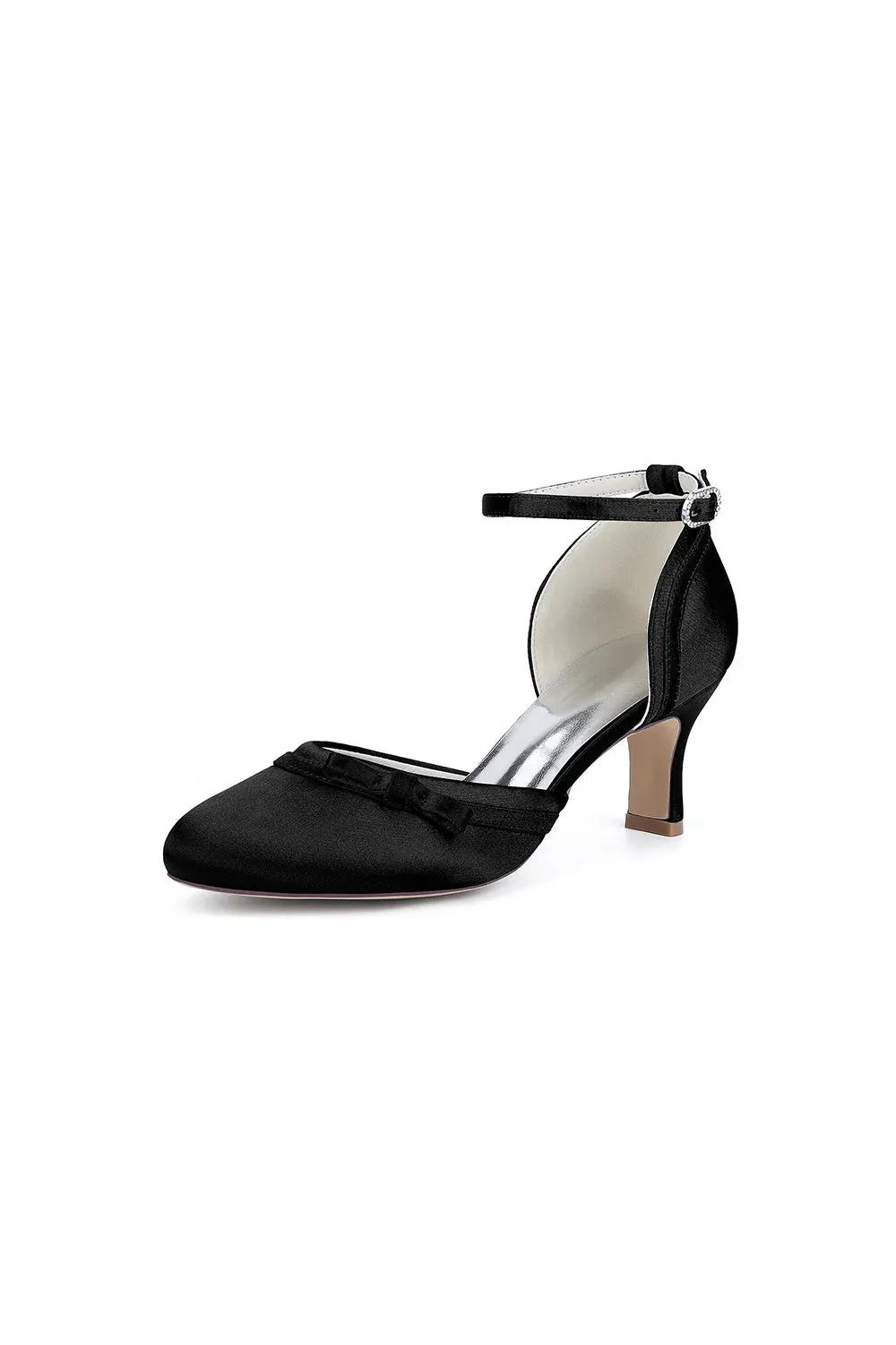 Navy Blue Satin High Heels with Bow Accent