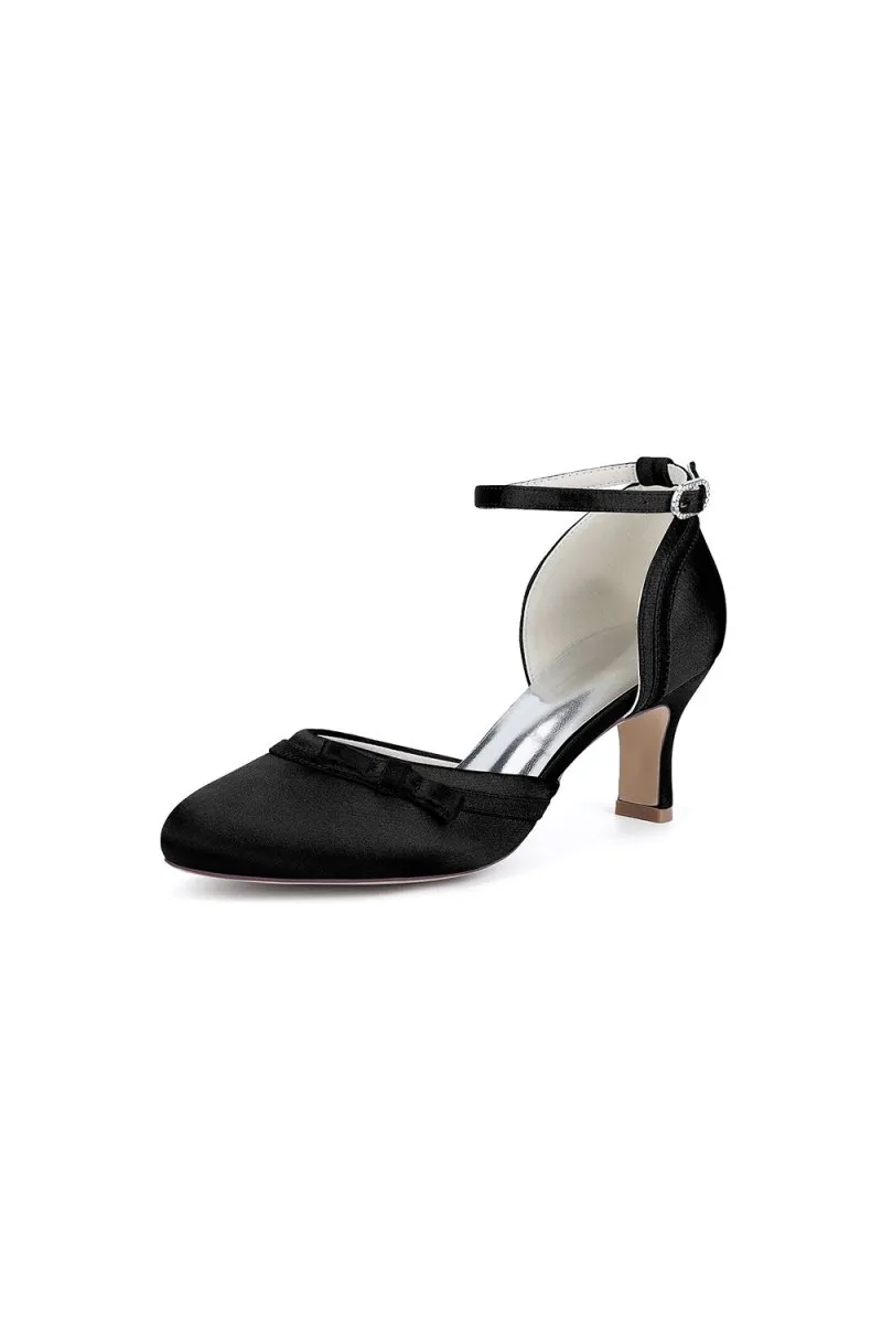 Navy Blue Satin High Heels with Bow Accent