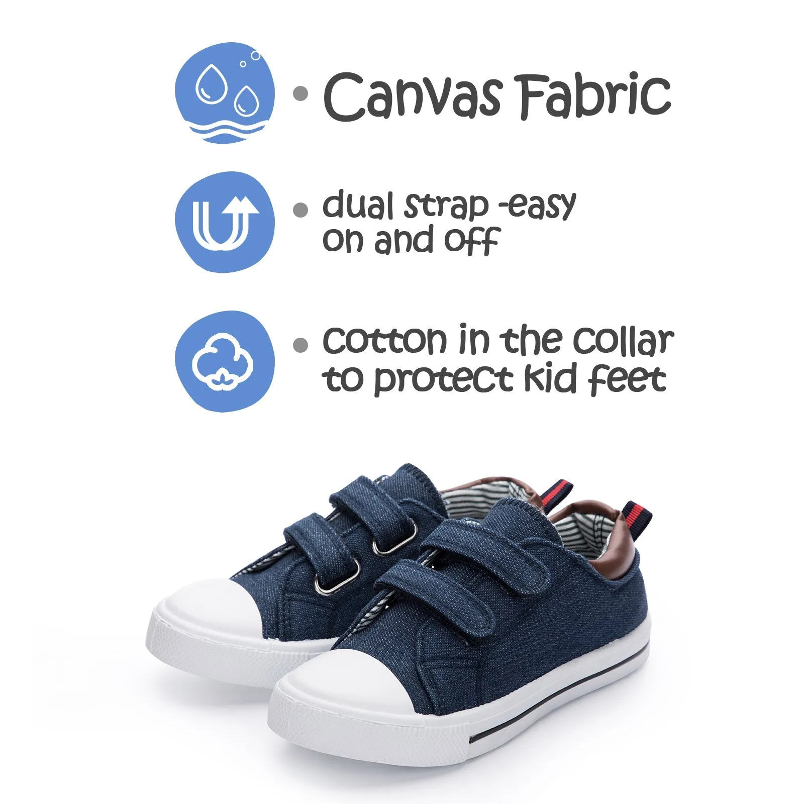 Navy Denim Double Hook and Loop Canvas Sneakers