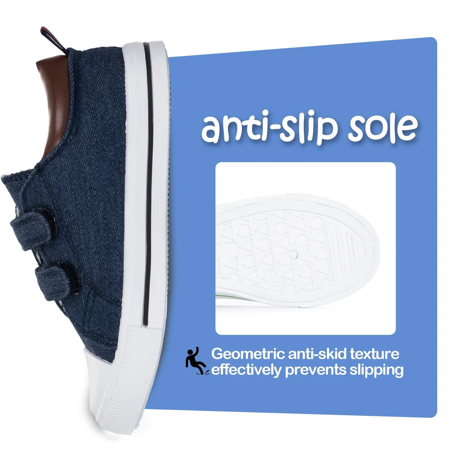Navy Denim Double Hook and Loop Canvas Sneakers