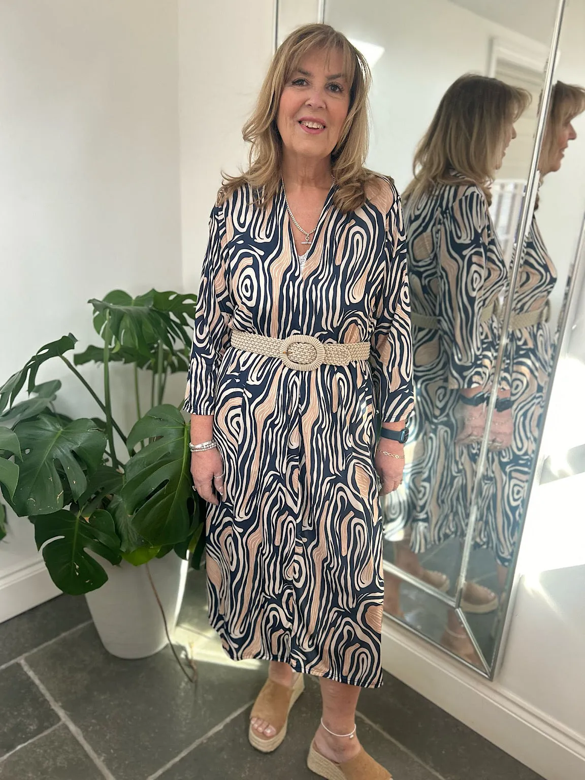 Navy Marble Print Dress Gloria