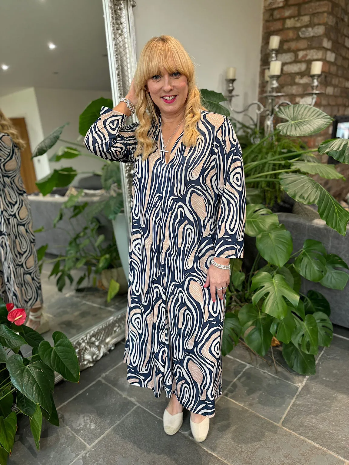 Navy Marble Print Dress Gloria