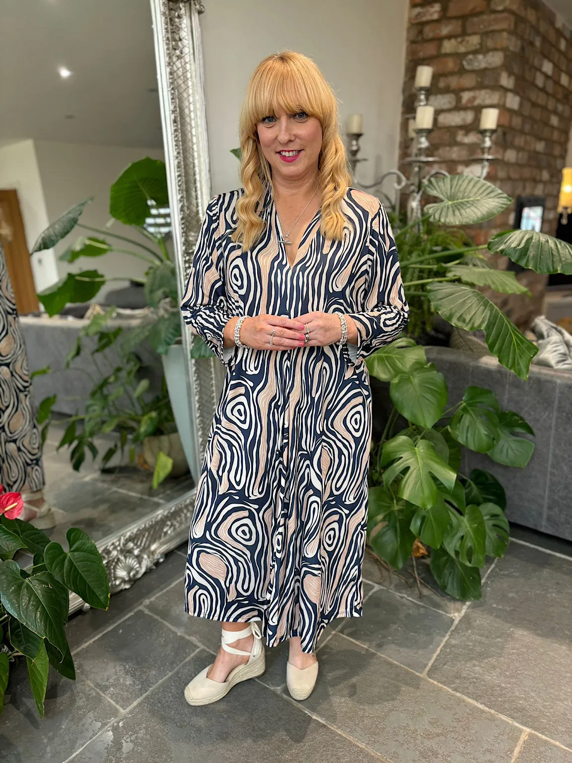Navy Marble Print Dress Gloria