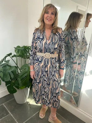 Navy Marble Print Dress Gloria