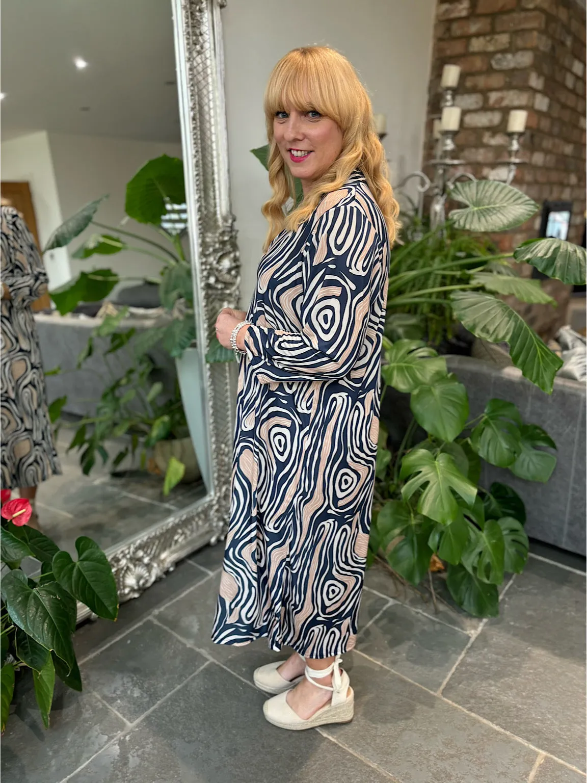 Navy Marble Print Dress Gloria