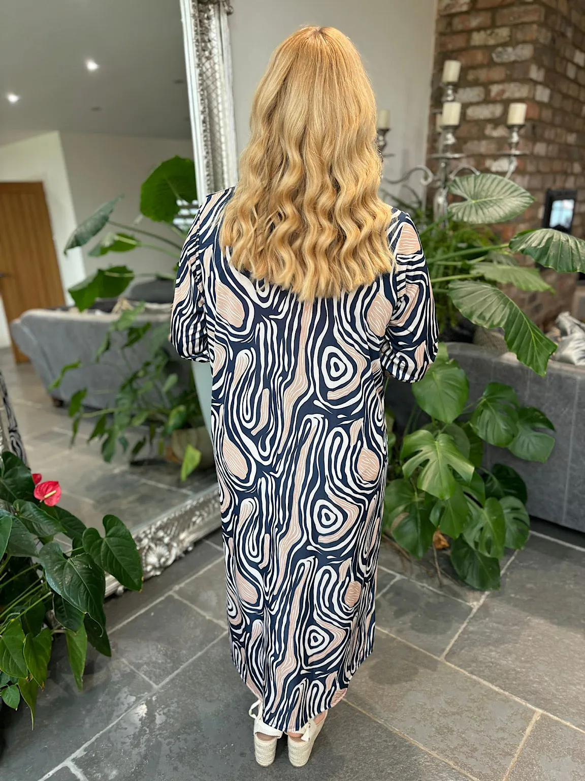 Navy Marble Print Dress Gloria