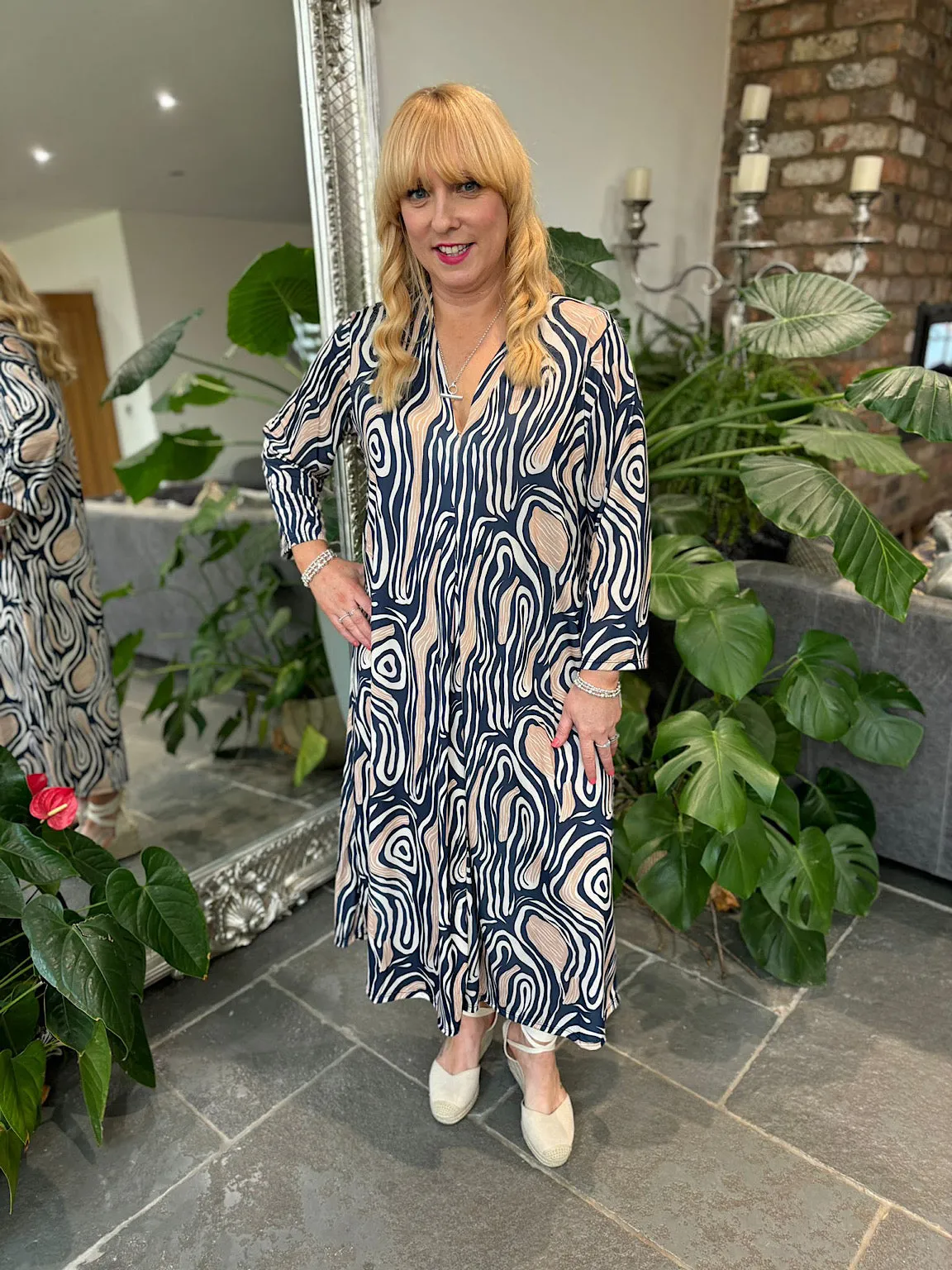 Navy Marble Print Dress Gloria