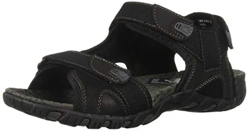 Nunn Bush Men's Rio Bravo Three Strap Outdoor Sport River Sandal with Hook and Loop Closure, Black, 10 Wide