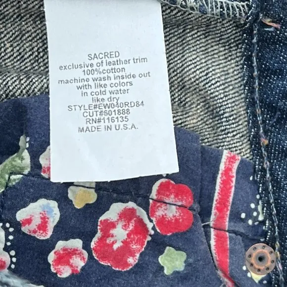 NWT Vintage Blue Cult Sacred Blue Leather Trim Jeans, Size 27; 34&quot; Inseam