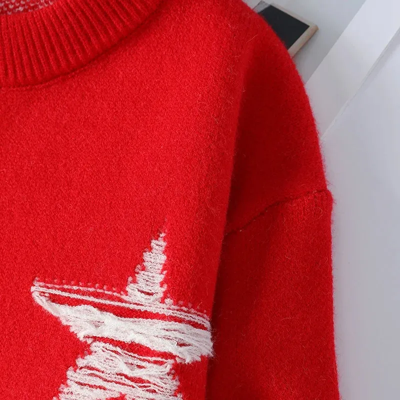 Obsidian Phoenix Luxury Star Printed Sweater - High-End Thick Warm Men’s Casual Christmas Jumper