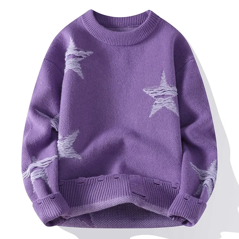 Obsidian Phoenix Luxury Star Printed Sweater - High-End Thick Warm Men’s Casual Christmas Jumper
