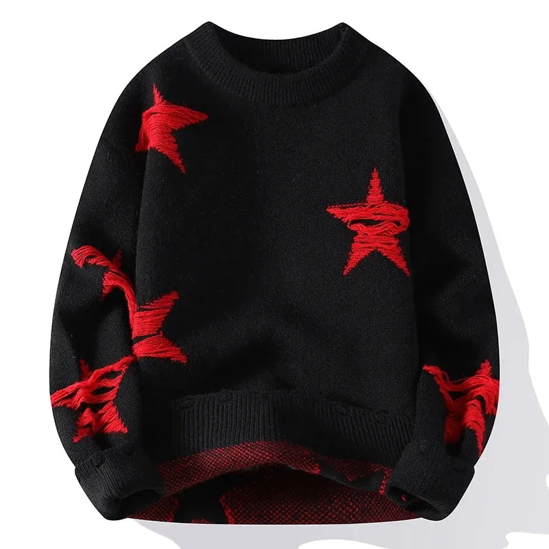 Obsidian Phoenix Luxury Star Printed Sweater - High-End Thick Warm Men’s Casual Christmas Jumper