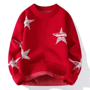 Obsidian Phoenix Luxury Star Printed Sweater - High-End Thick Warm Men’s Casual Christmas Jumper
