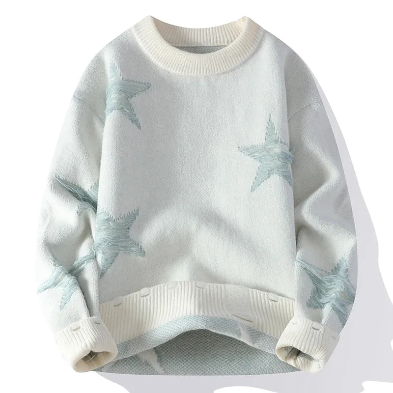 Obsidian Phoenix Luxury Star Printed Sweater - High-End Thick Warm Men’s Casual Christmas Jumper