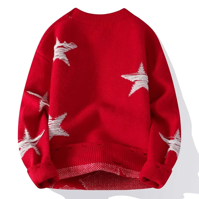 Obsidian Phoenix Luxury Star Printed Sweater - High-End Thick Warm Men’s Casual Christmas Jumper