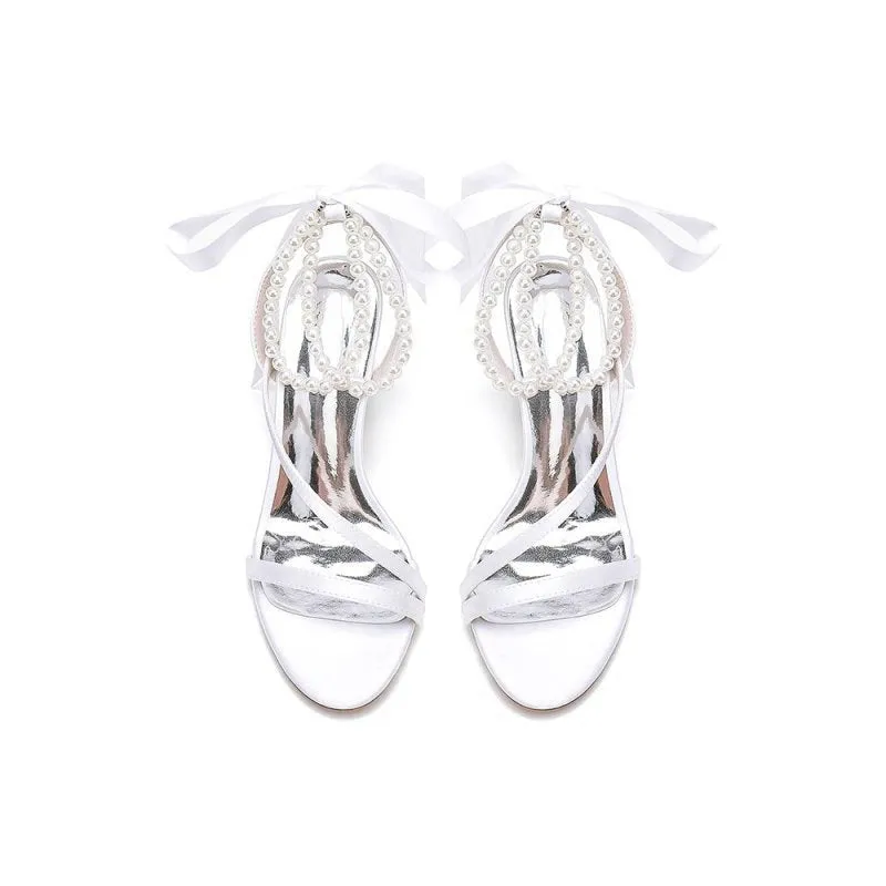 Pearl Open Toe Ankle Strap High Heels