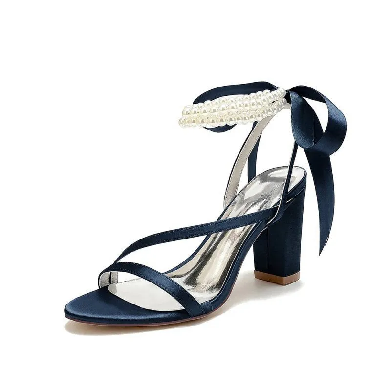 Pearl Open Toe Ankle Strap High Heels