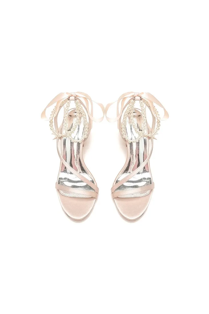Pearl Open Toe Ankle Strap High Heels