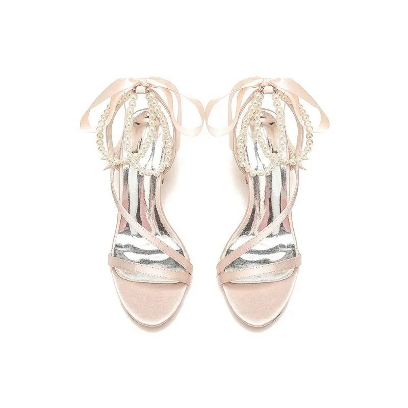 Pearl Open Toe Ankle Strap High Heels