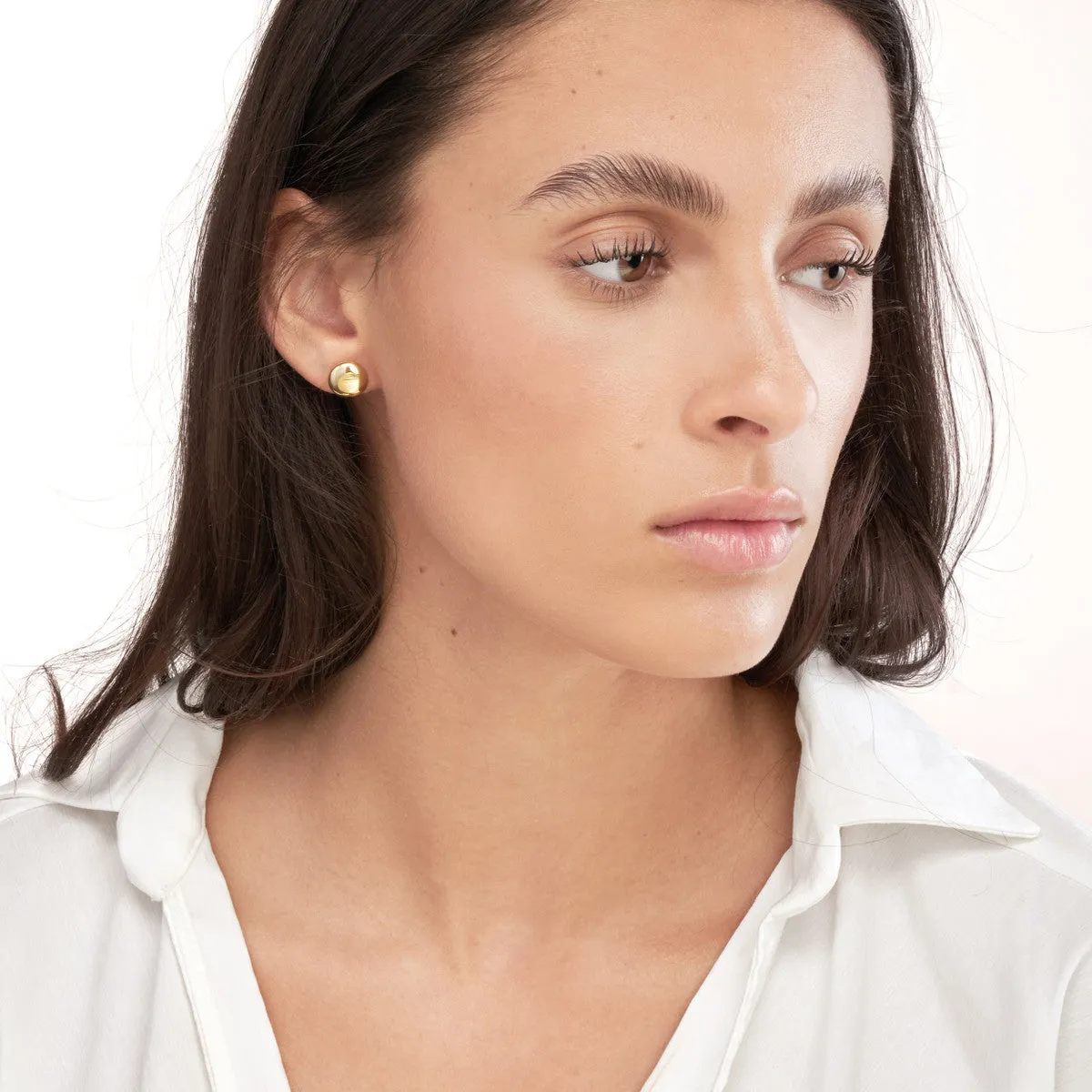 Polished Button Stud Earrings on Post Back