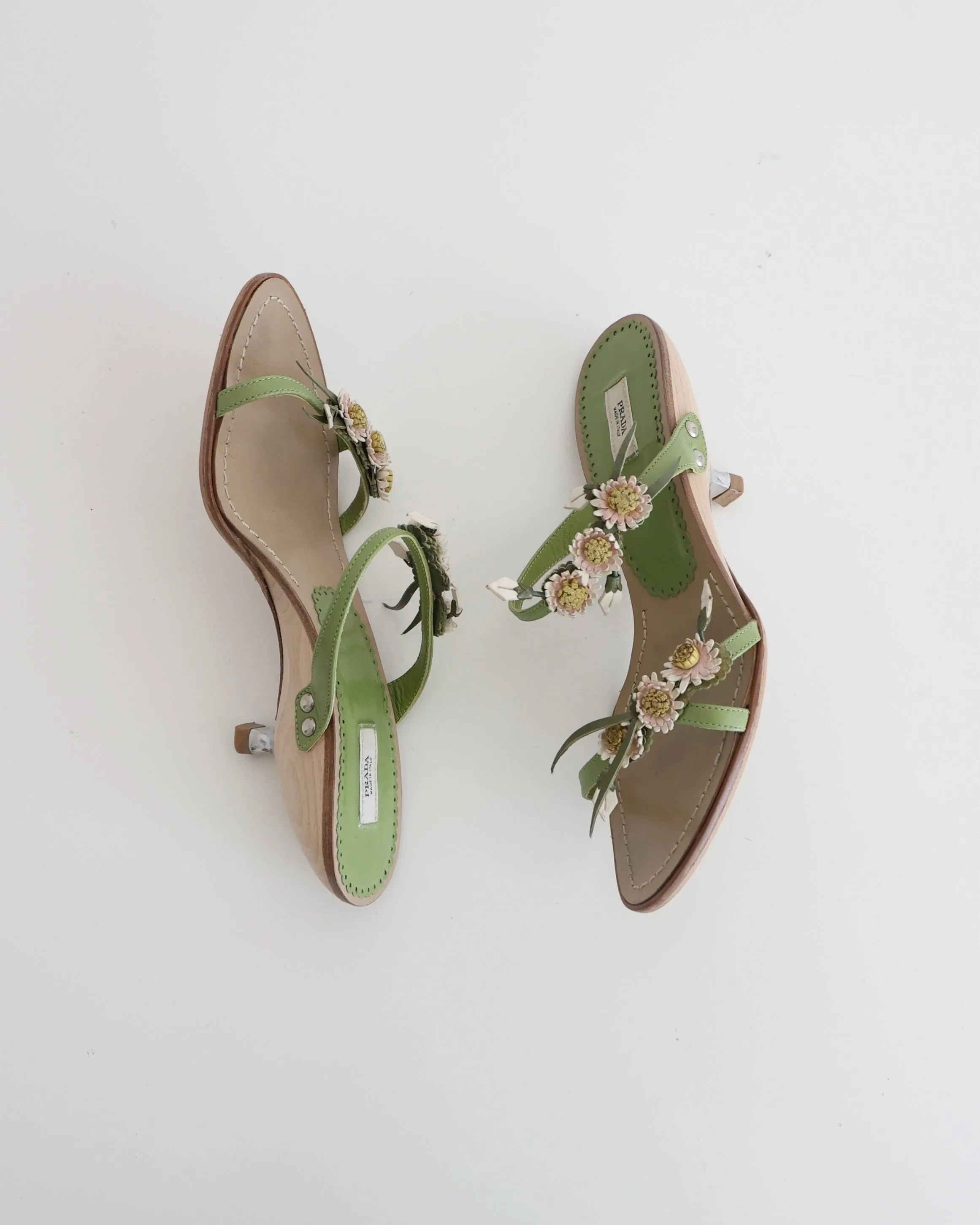 Prada Green Daisy Heels