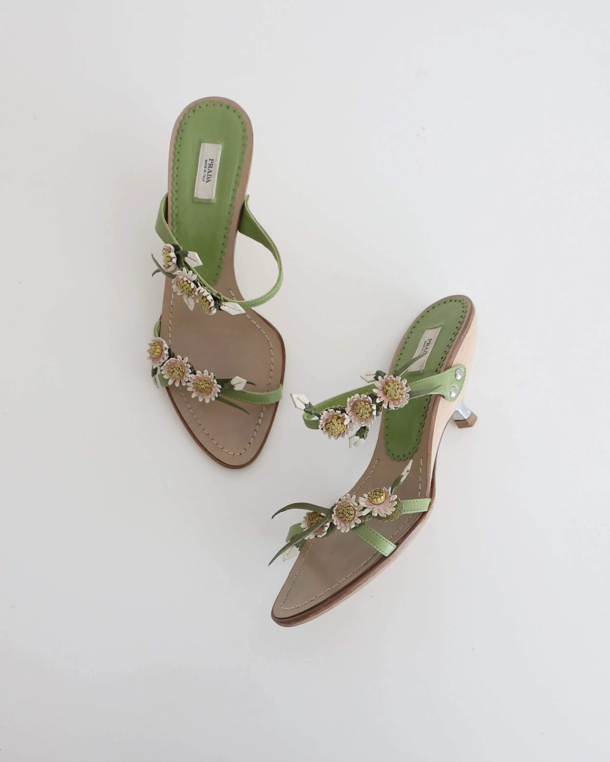 Prada Green Daisy Heels