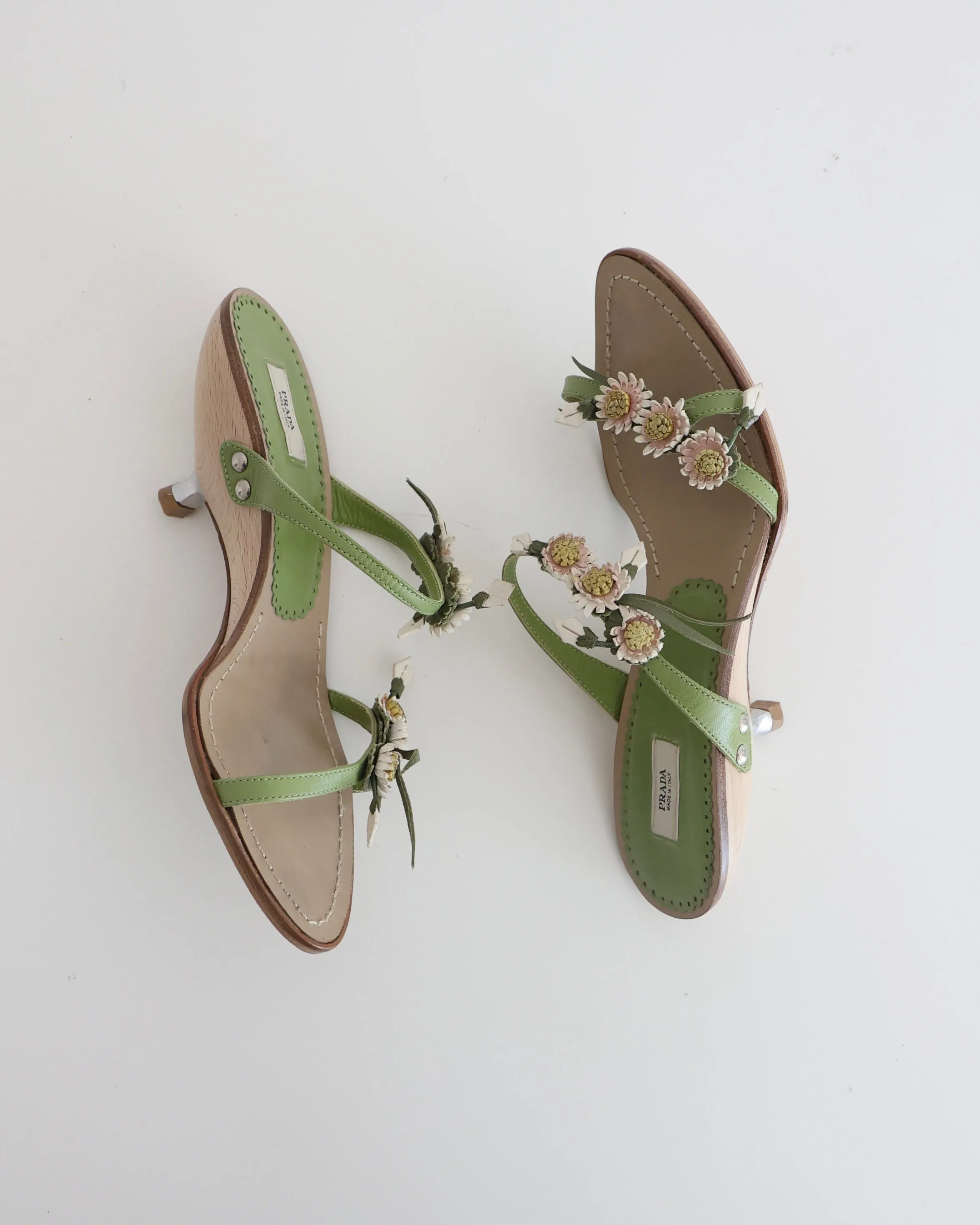 Prada Green Daisy Heels