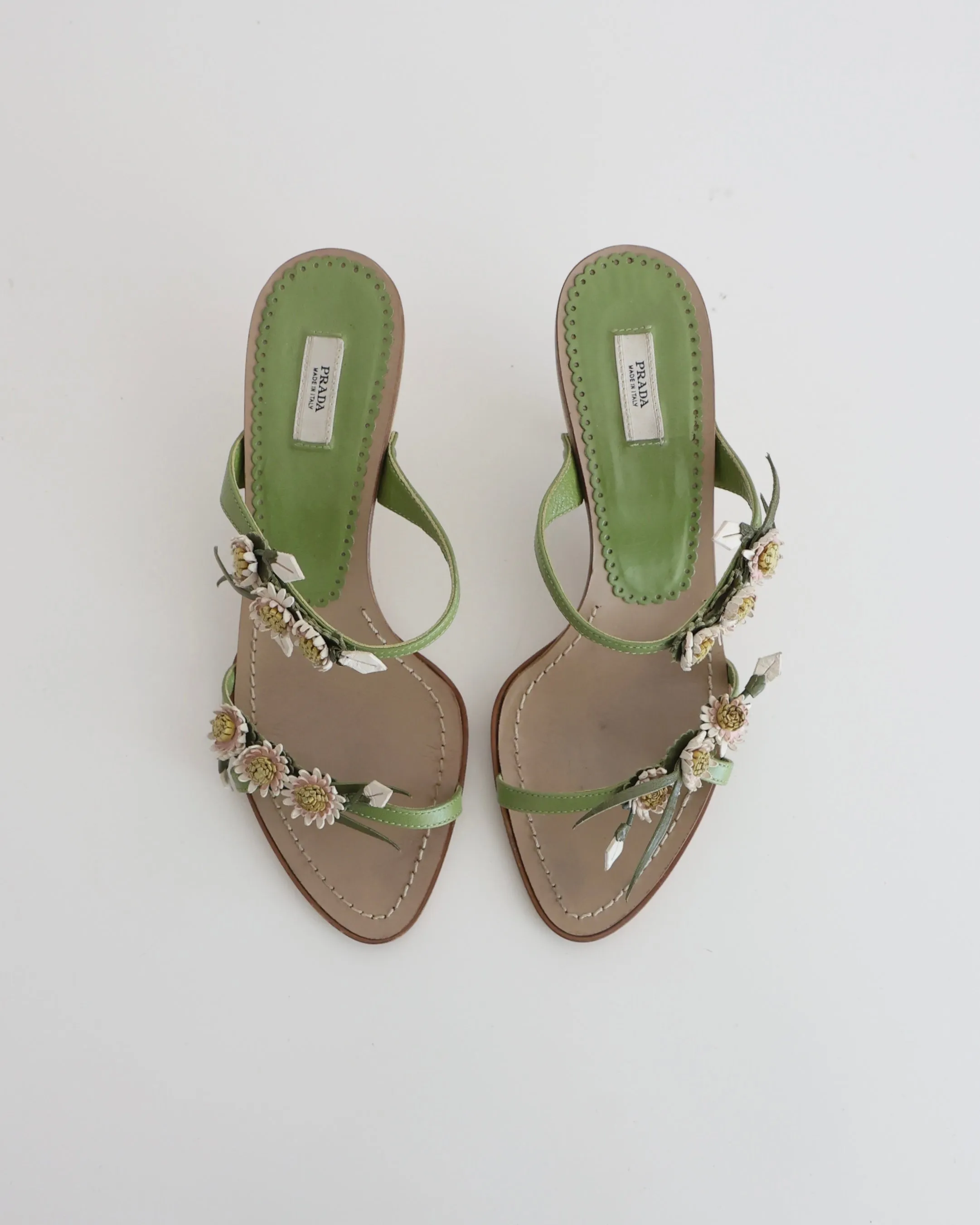 Prada Green Daisy Heels