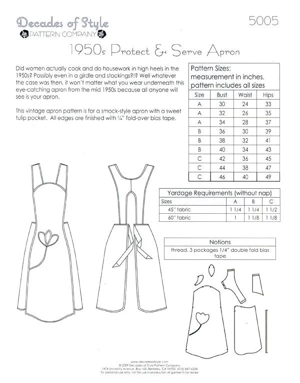 Protect and Serve Apron 1950's Sewing Pattern
