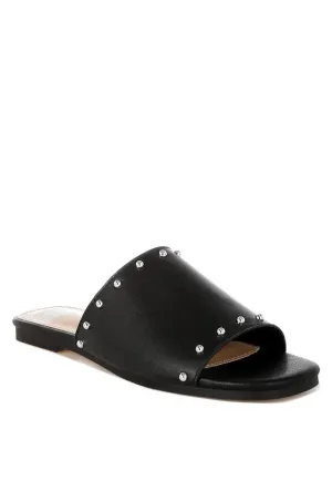Renaldi Genuine Leather Studded Slip-On Flats for Women