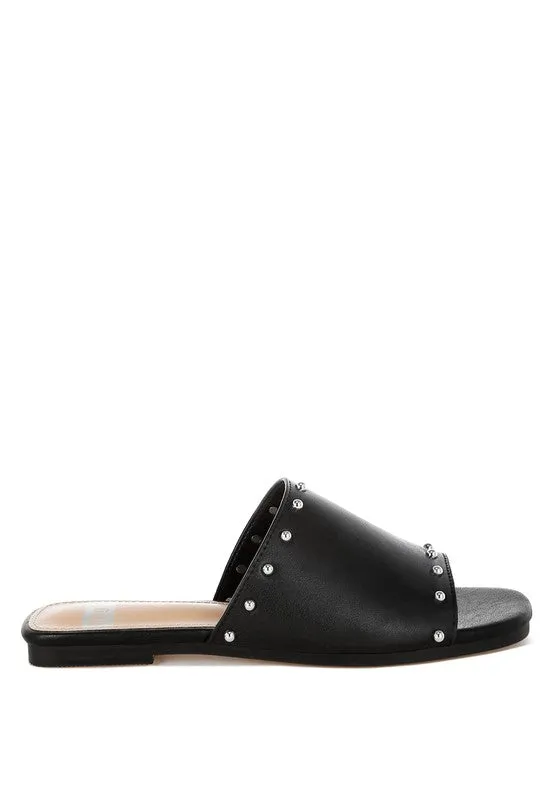 Renaldi Genuine Leather Studded Slip-On Flats for Women