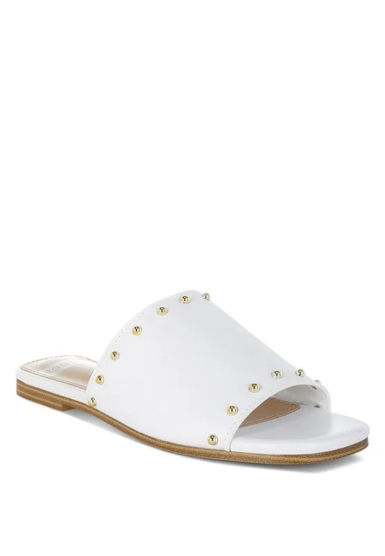 Renaldi Genuine Leather Studded Slip-On Flats for Women