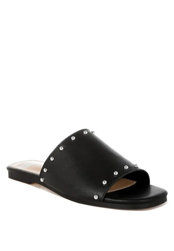 Renaldi Genuine Leather Studded Slip-On Flats for Women