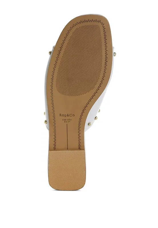 Renaldi Genuine Leather Studded Slip-On Flats for Women