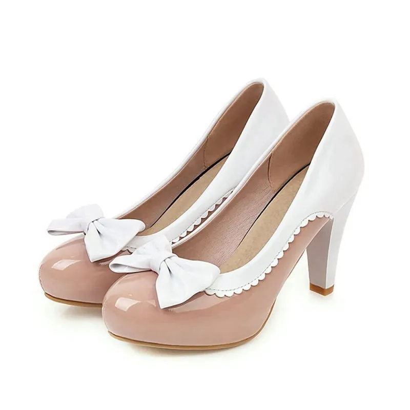 Retro Bowknot High Heels Shoes