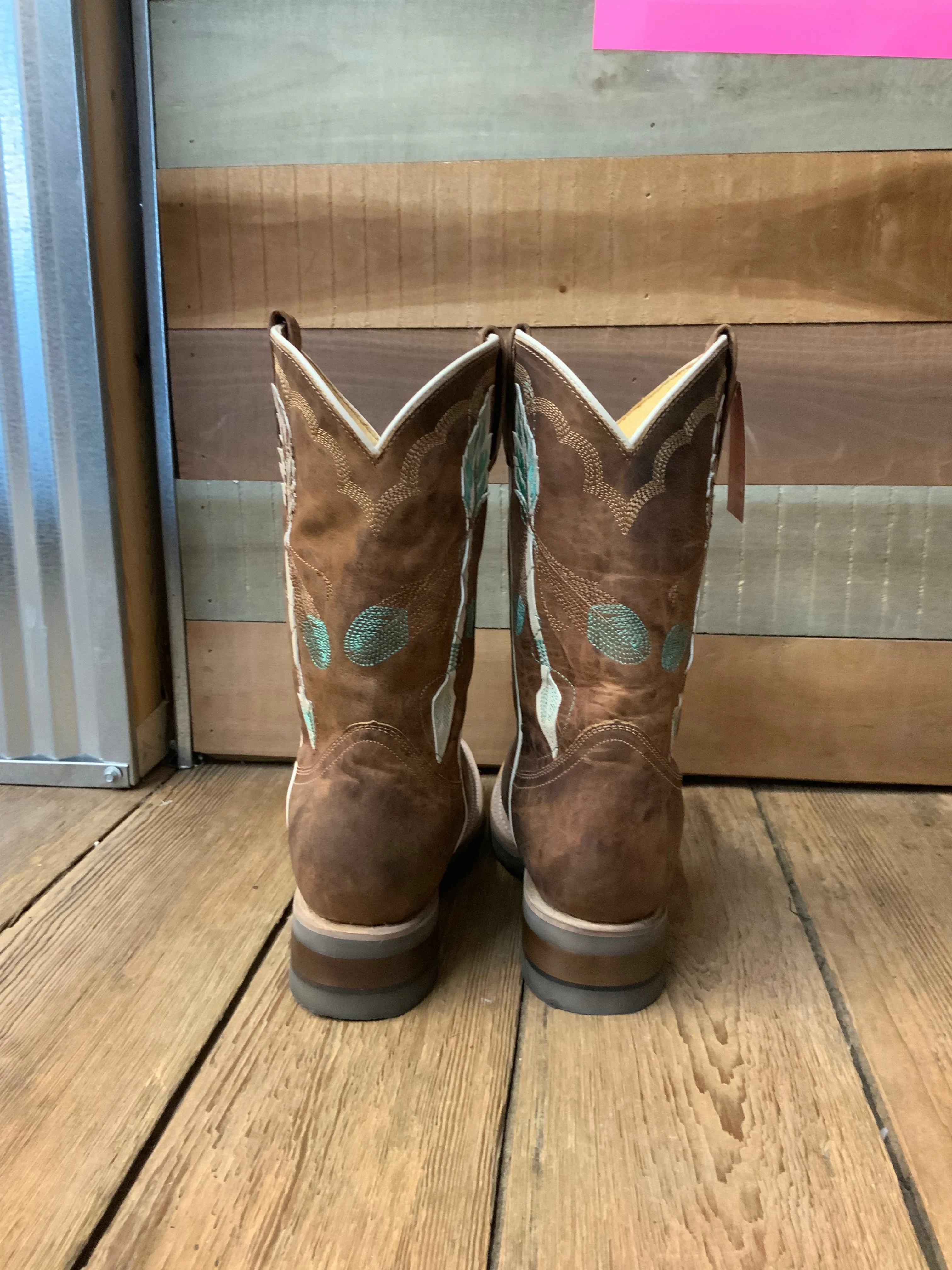 Roper Girl's Brown Leather with Feathers & Arrow Embroidery Square Toe Cowgirl Boots 7023-8460