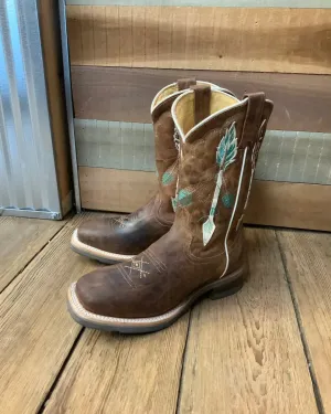Roper Girl's Brown Leather with Feathers & Arrow Embroidery Square Toe Cowgirl Boots 7023-8460