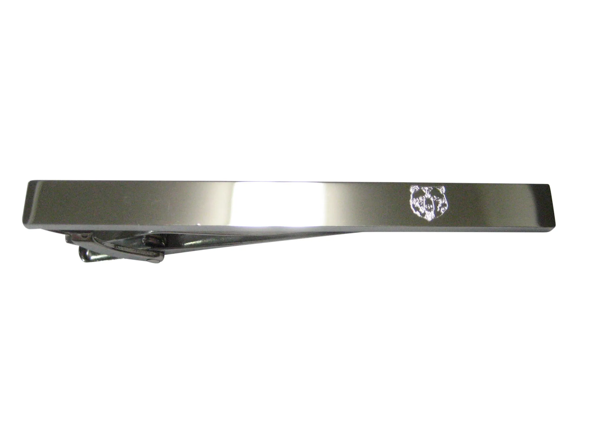 Silver Toned Etched Sleek Bear Head Tie Clip