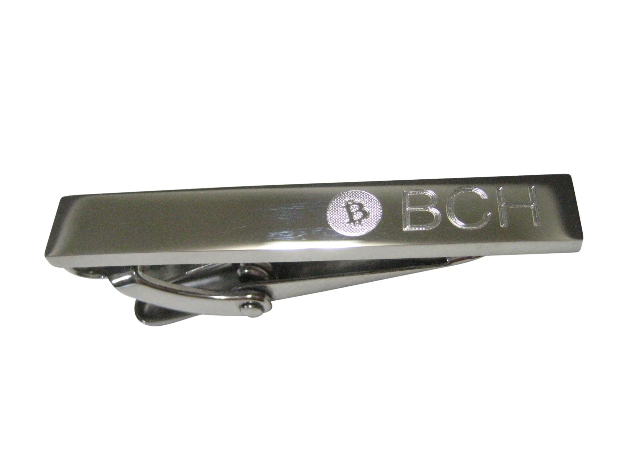 Silver Toned Etched Sleek Bitcoin Cash Coin Cryptocurrency Blockchain Skinny Tie Clip