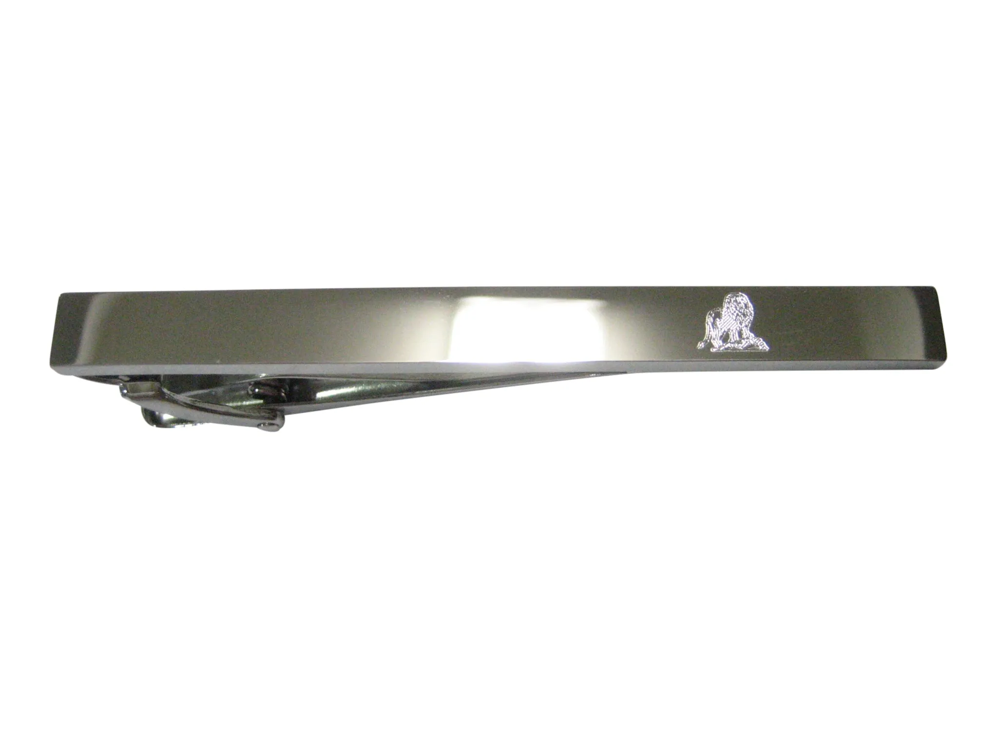 Silver Toned Etched Sleek Full Lion Tie Clip