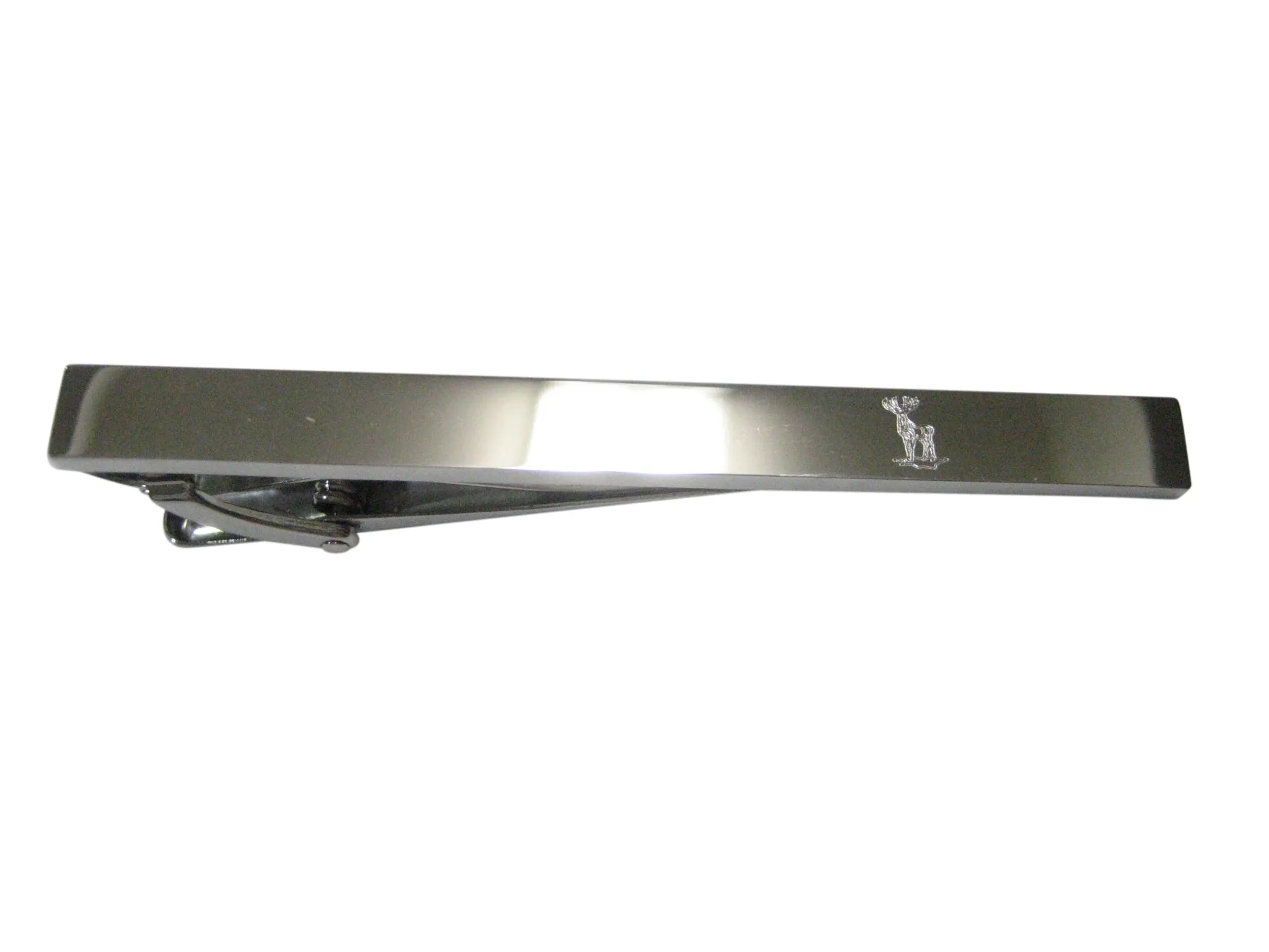 Silver Toned Etched Sleek Full Stag Deer Tie Clip