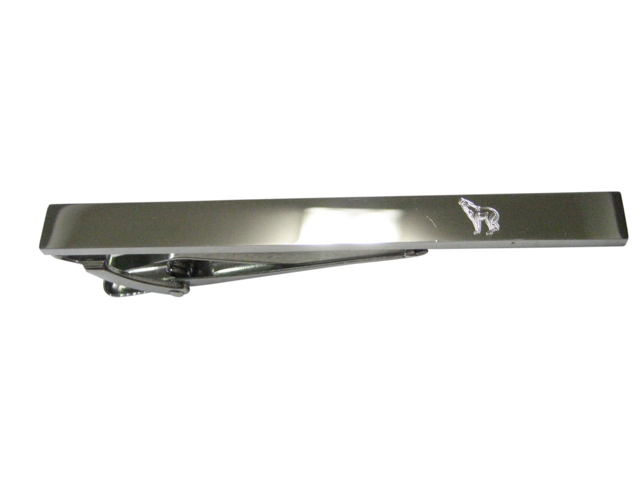 Silver Toned Etched Sleek Howling Wolf Tie Clip