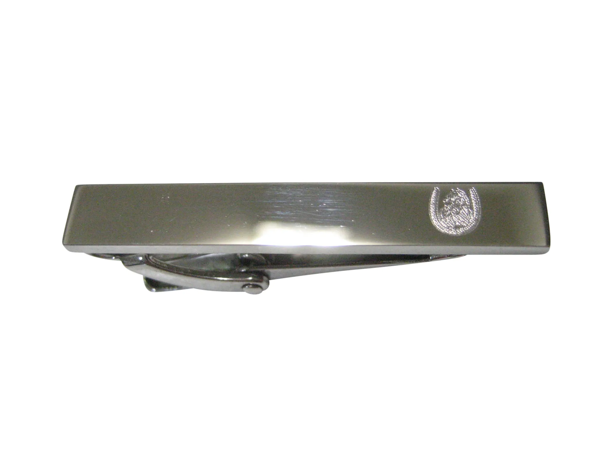 Silver Toned Etched Sleek Maned Horse and Horse Shoe Skinny Tie Clip
