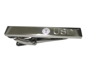 Silver Toned Etched Sleek Tether Coin Cryptocurrency Blockchain Skinny Tie Clip